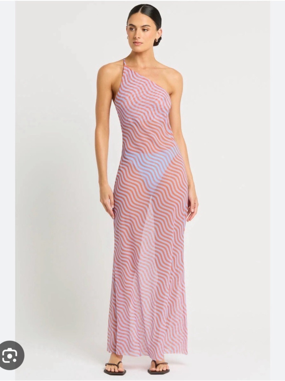 bond-eye One-Shoulder Wave Stripe Maxi Dress - Pink & Lavender